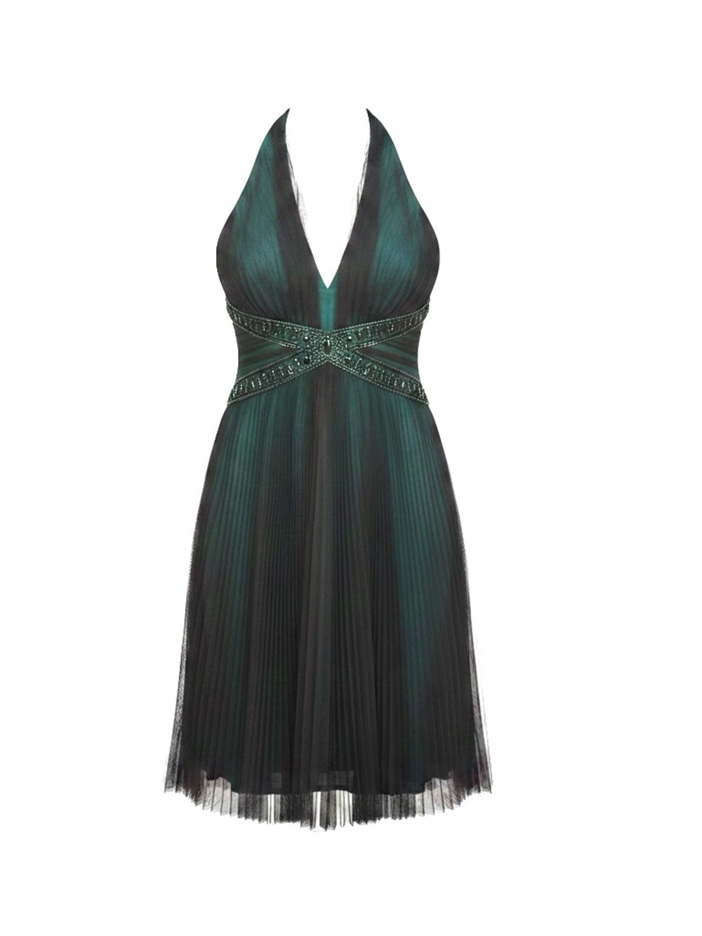 Badgley Mischka Emerald Green Plunging Halter Cocktail Dress Size 4